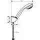 Brausehalterset von Hansgrohe mit Duschkopf und 125 cm langem Brauseschlauch, dargestellt in technischen Zeichnungen mit Maßen und Details.